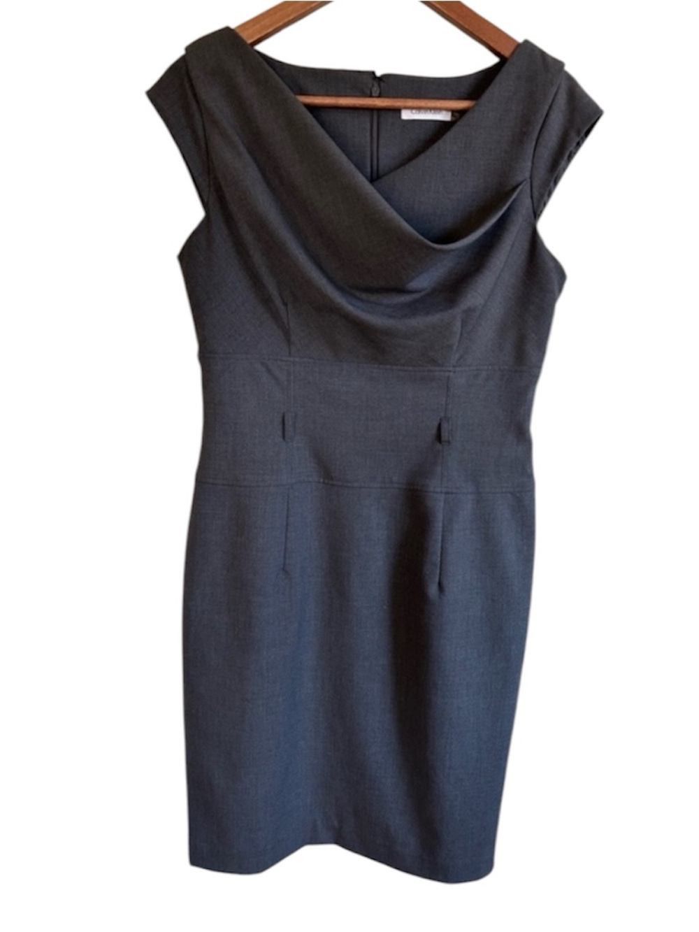 ▶️ Calvin Klein Gray Sheath Dress Womens 4 Sleeveless Cowl Neck Career NWT
